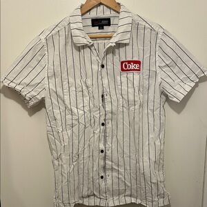 Coca-Cola® By Aéropostale Coke Logo Striped Button-Down Shirt - size Medium